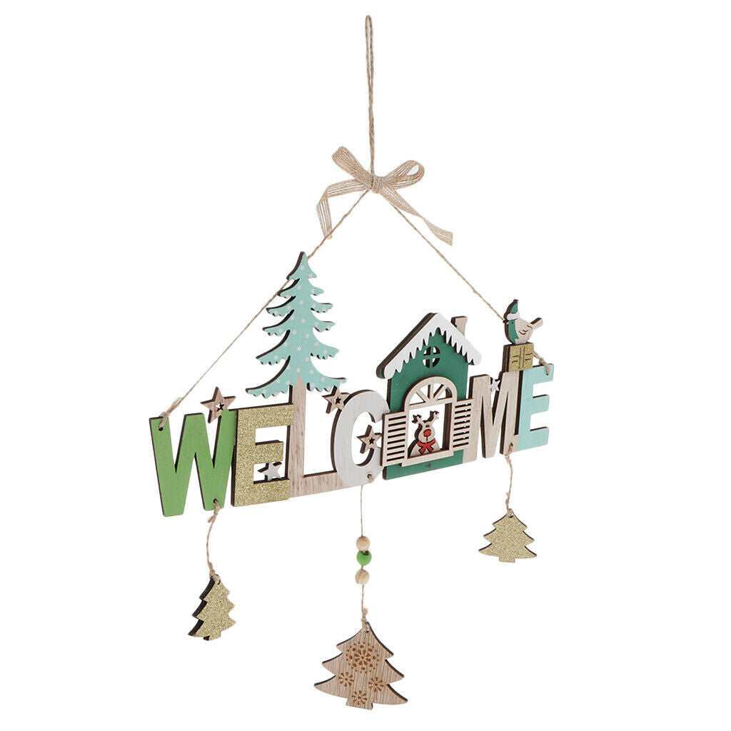 Christmas Elk Xmas Tree Welcome Guest Sign -Wooden Hanging Plaque For Xmas