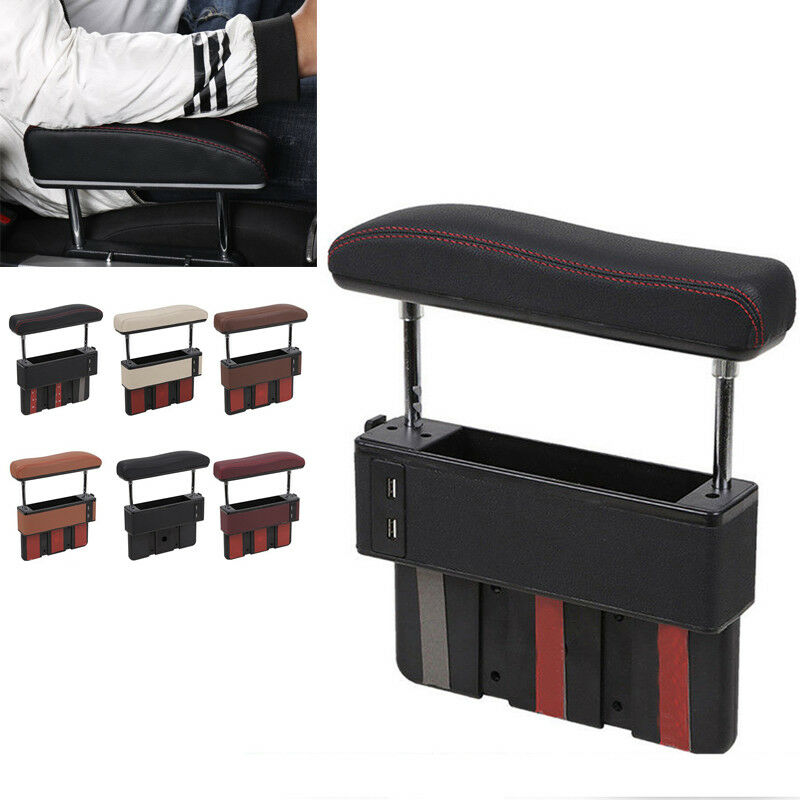 Universal Driver Seat Pocket Storage Armrest Box Organizer Holder USB PU Leather