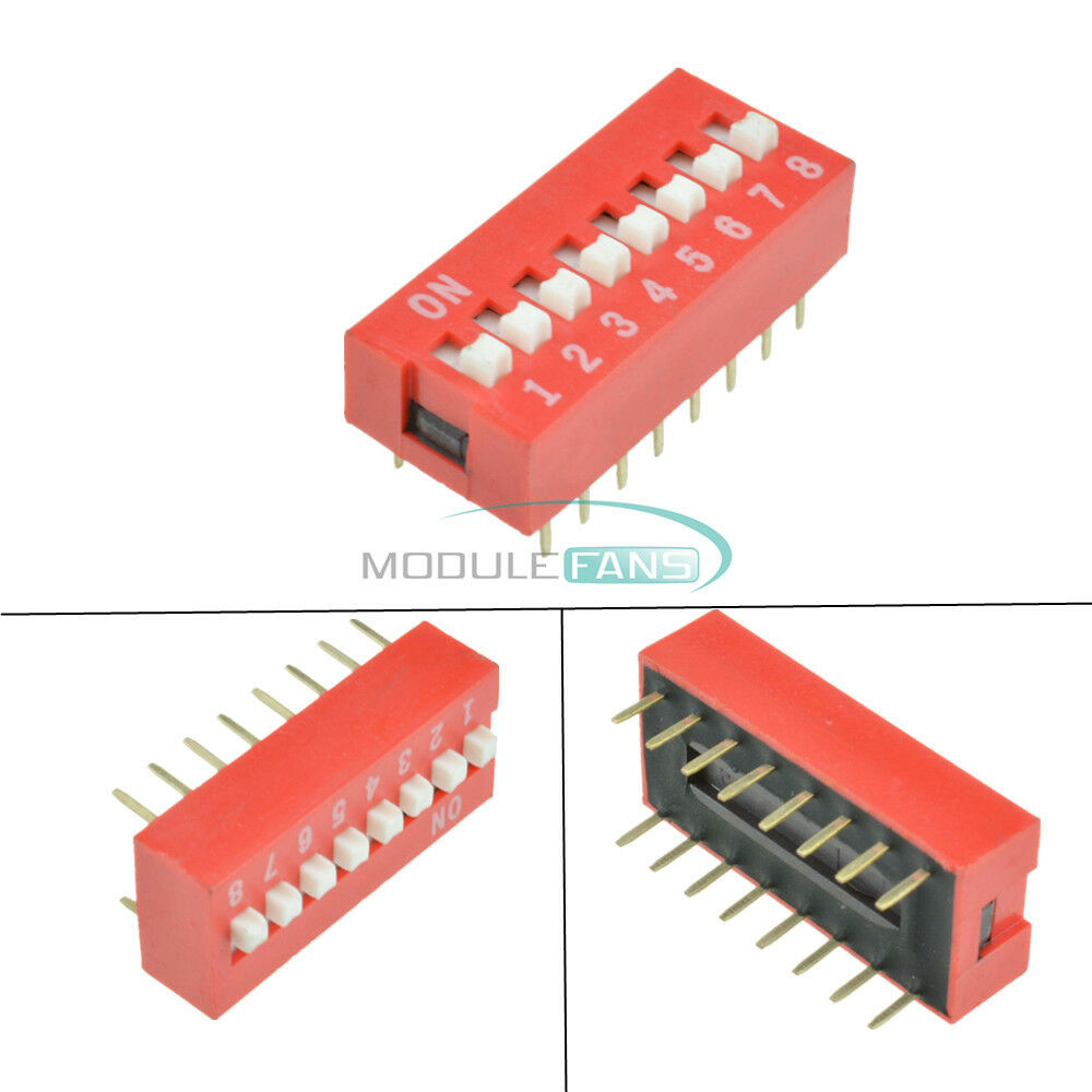 10PCS 2.54mm Pitch 8-Bit 8-Positions Way Slide Type DIP Switch Red Module