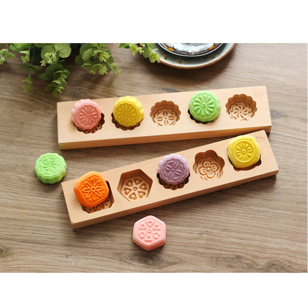 4 in 1 flower shape wood round moon cake pan mold mooncake decoration # 1