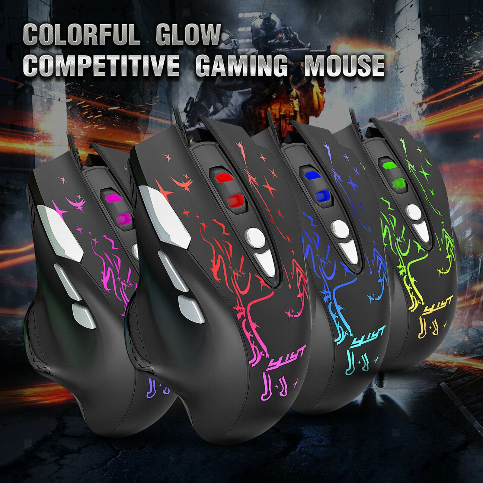 USB RGB Wired Gaming Mouse 6400 DPI Gamer Optical Mice with Side Buttons