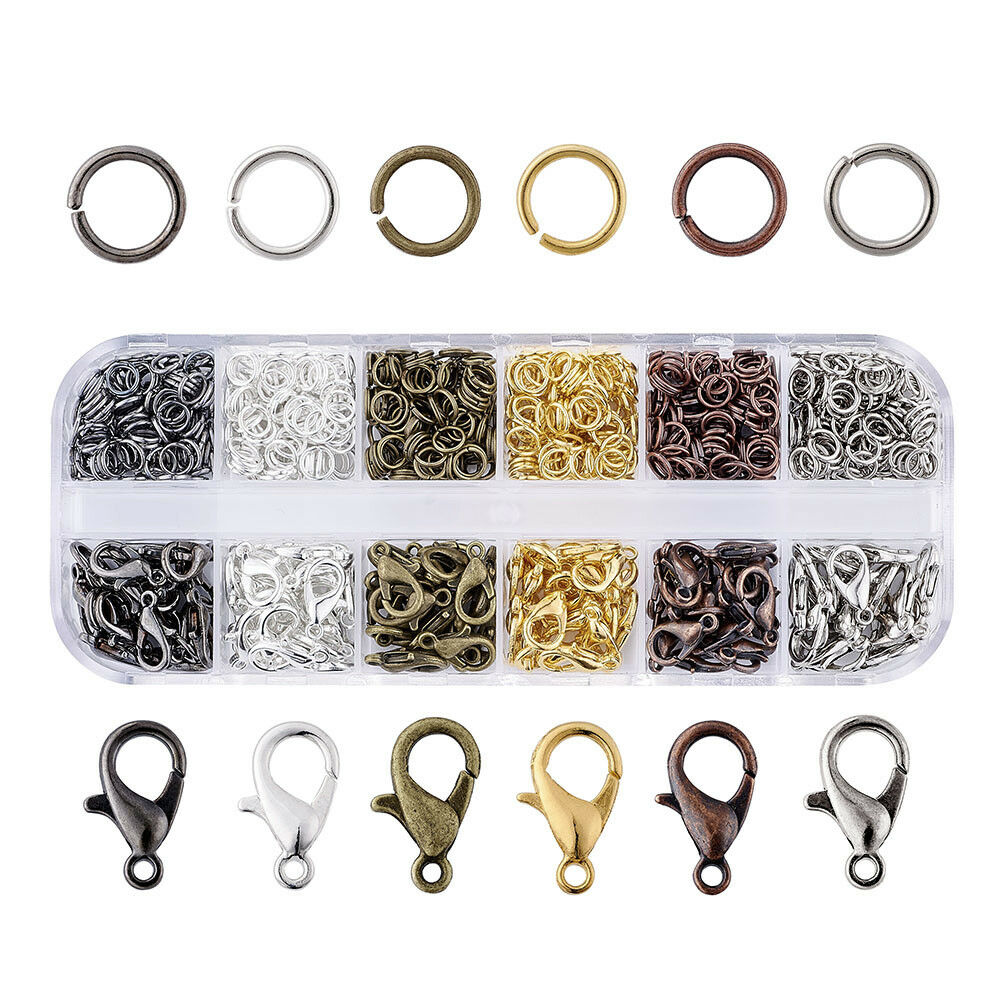 1Box 12mm Alloy Lobster Claw Clasps Trigger Closure & 5mm Iron Jump Ring 6-Color