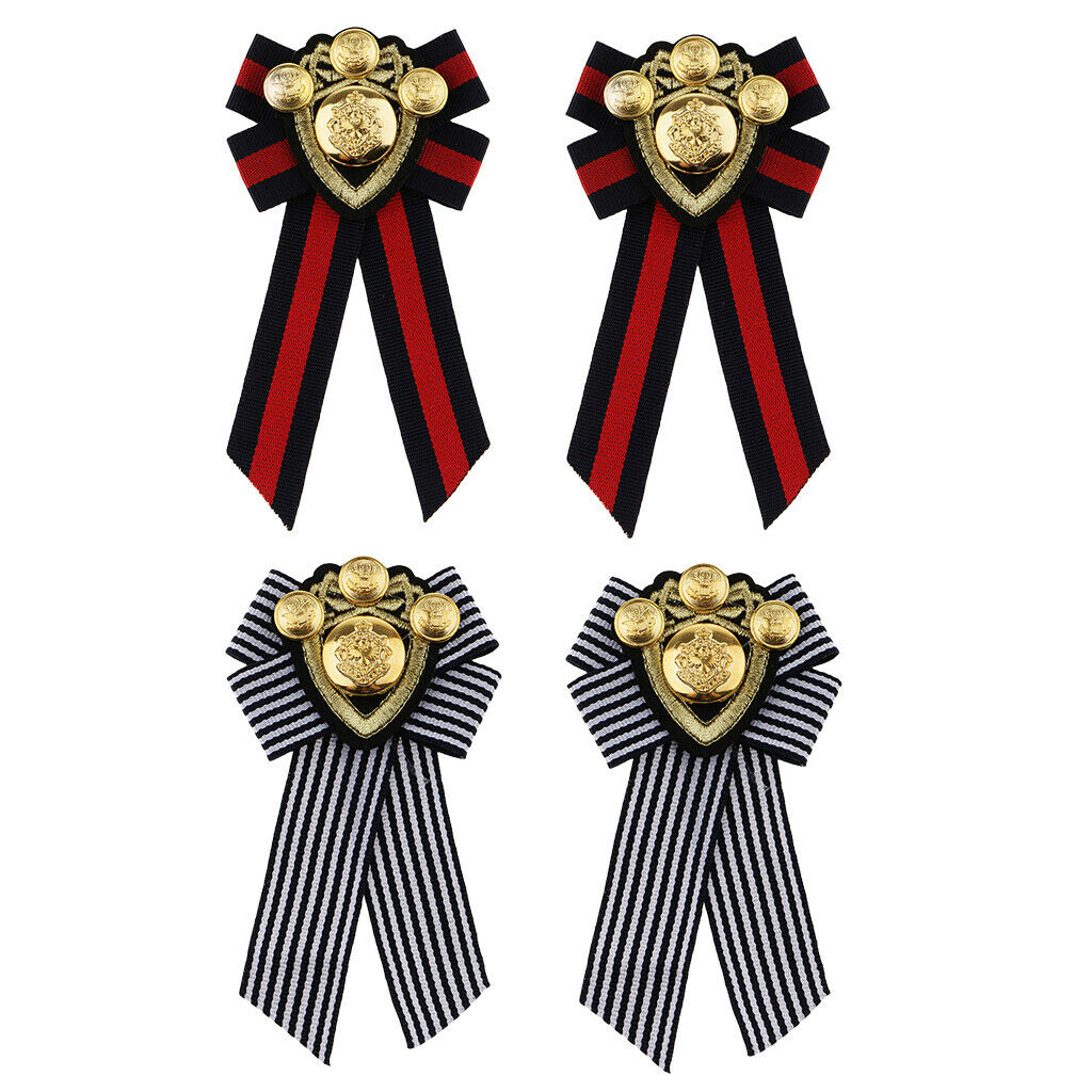 Pre-tied Bowknot Brooch Fabric Bow Tie Men Wome British Badge Stripe 4Pcs
