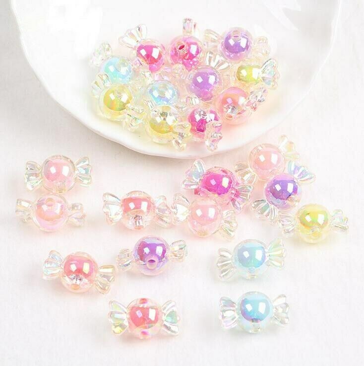 50pcs Acrylic Rainbow Color Candy Beads For Jewelry Making DIY Necklace Crafts