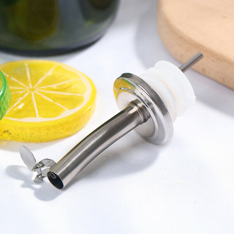 Stainless Steel Oil Stopper Wine Pourer Double Cover Nozzle Kitchen Bar T.l8