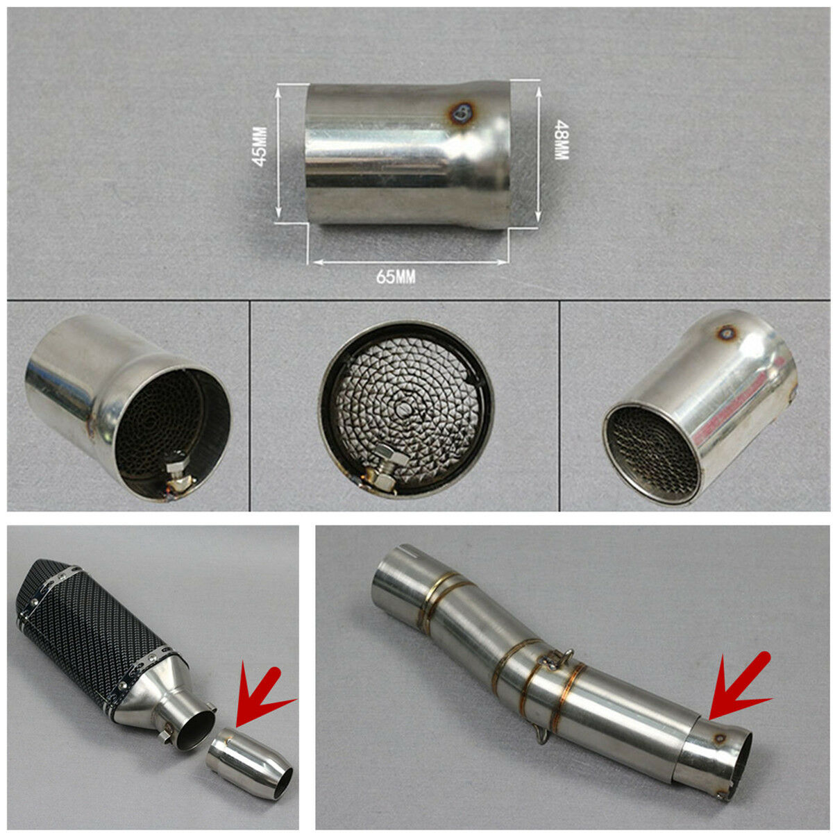 48MM Motorcycle Exhaust Pipe Muffler Front Mid End Catalyst Silencer With Wrench