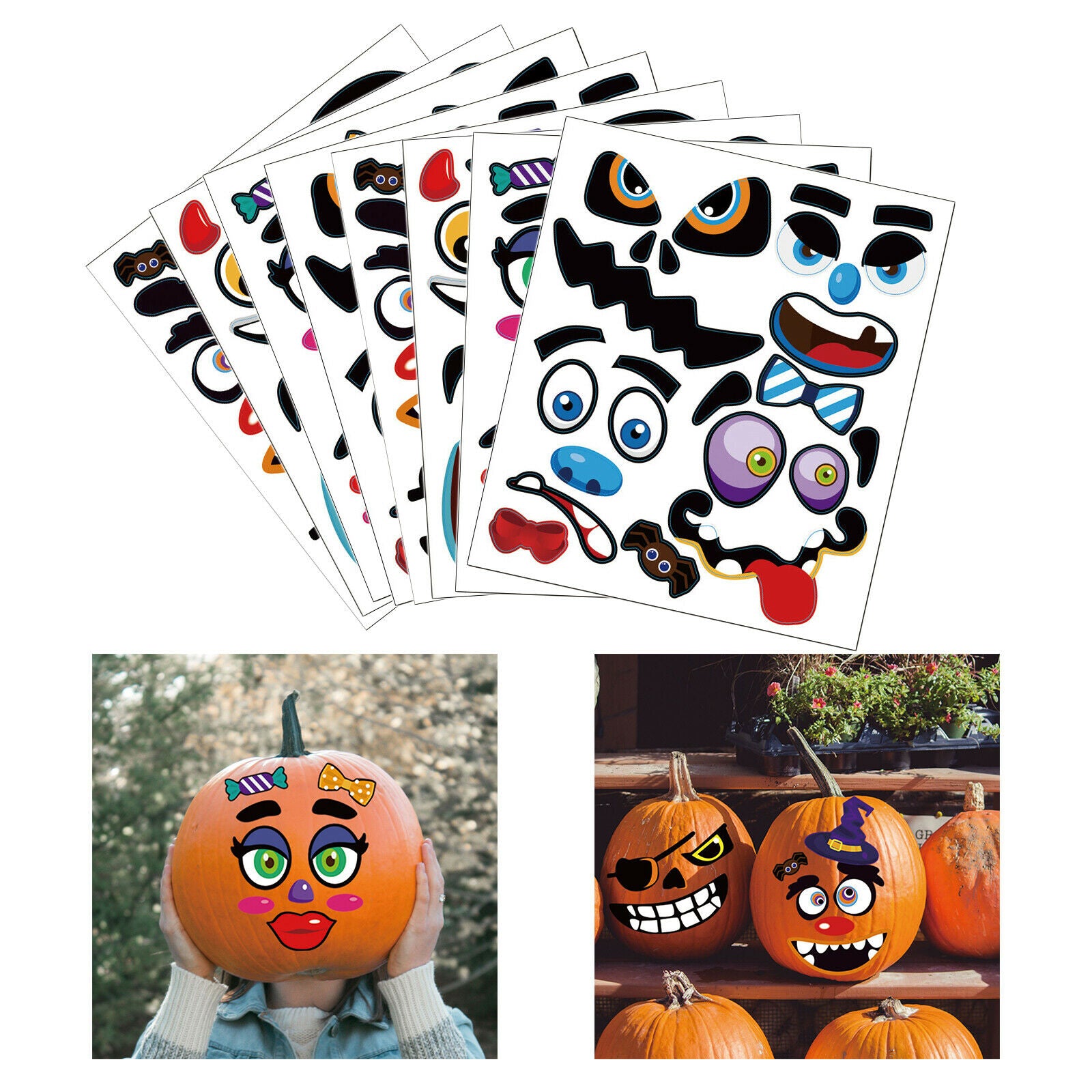 8-Pack Halloween Stickers for Pumpkin Kids Adults Party Supplies Decorations