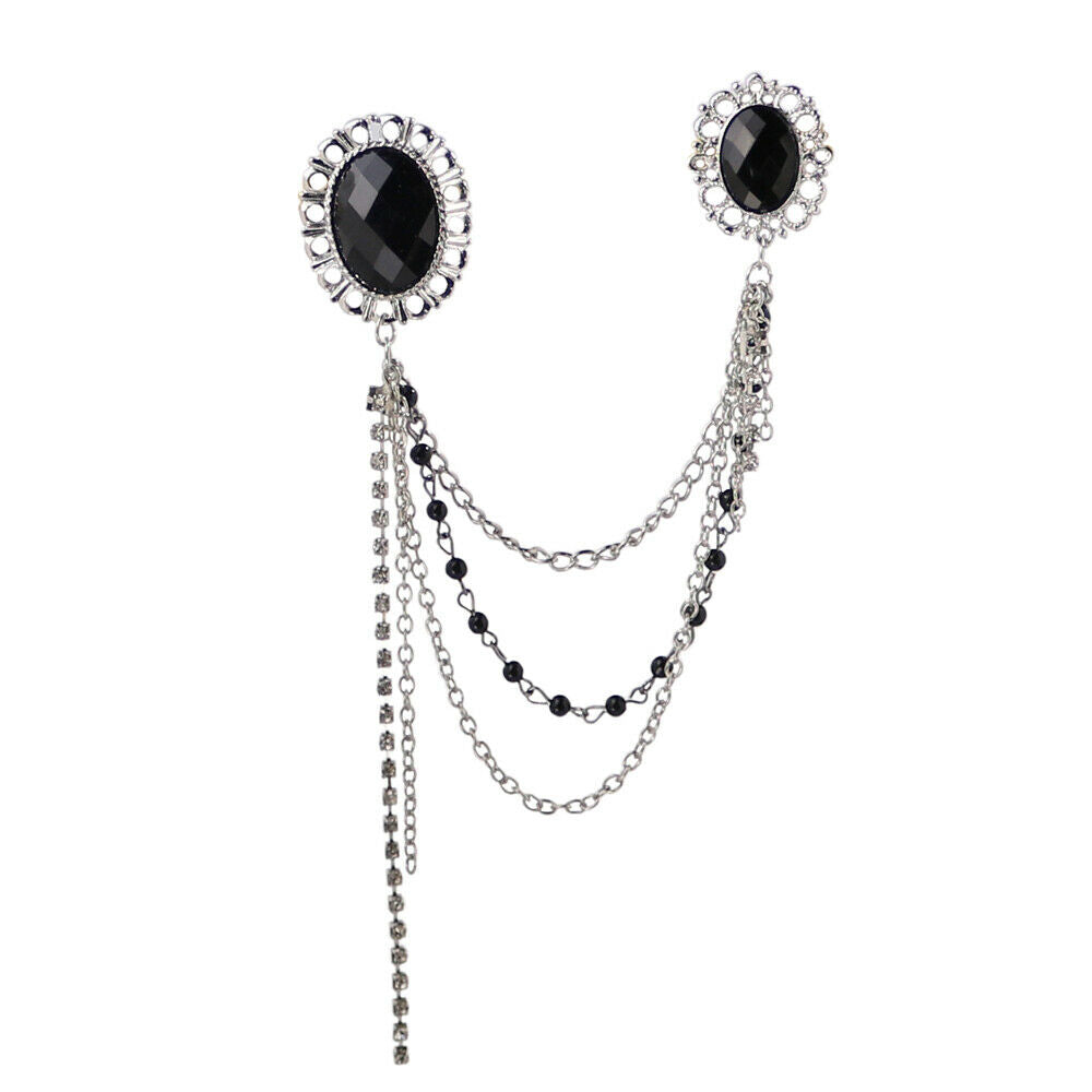 Fashion Crystal Tassels Gem MUSIC SYMBOL Crown Chain Suit Collar Brooch Pins