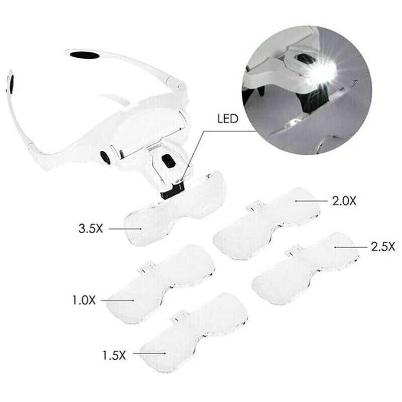 Magnifying Glasses LED Headband w/ Light Hand Free Headset Magnifier Lam Head!