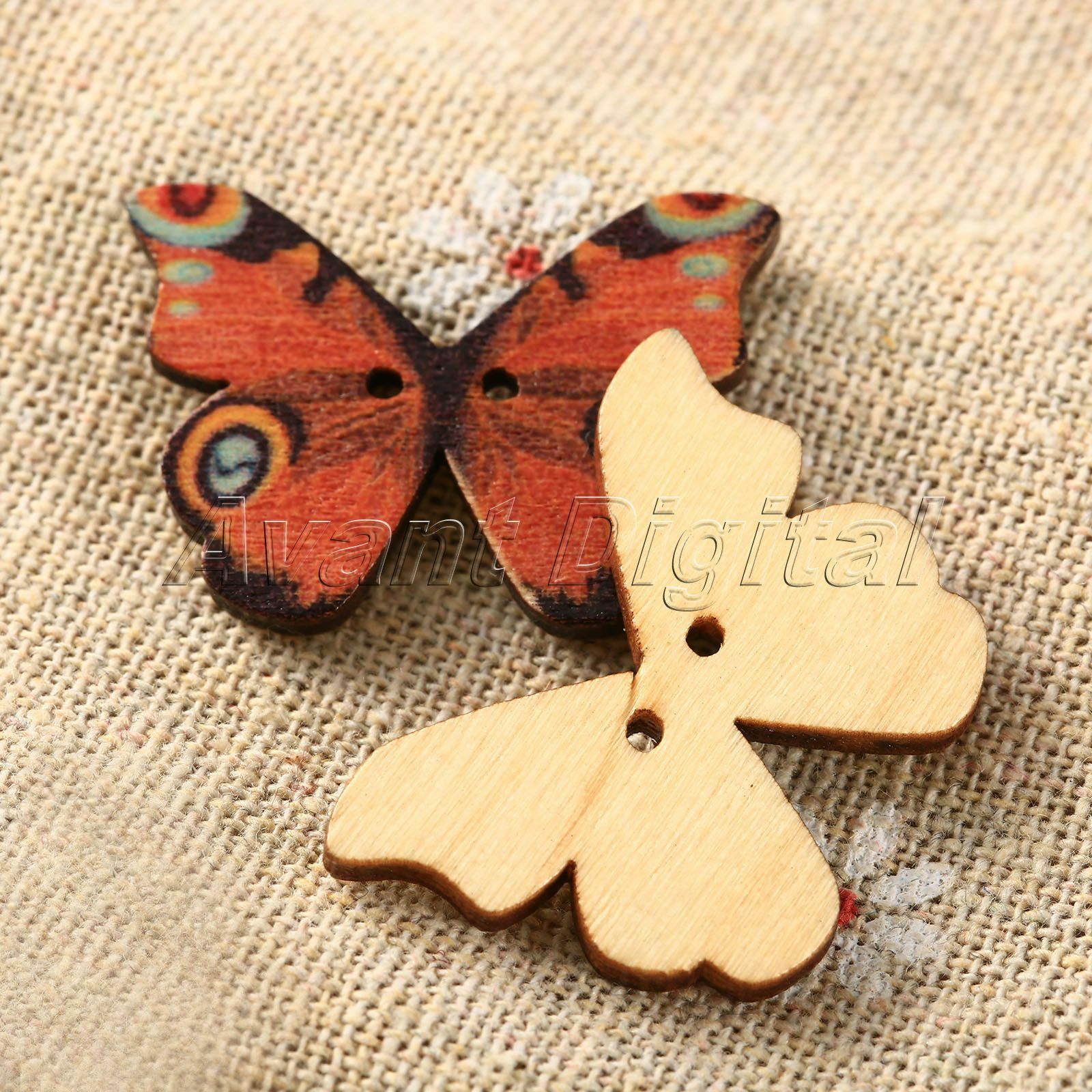 50X Butterfly Wooden Buttons 2 Holes For Sewing Buttons Scrapbooking 28x20mm
