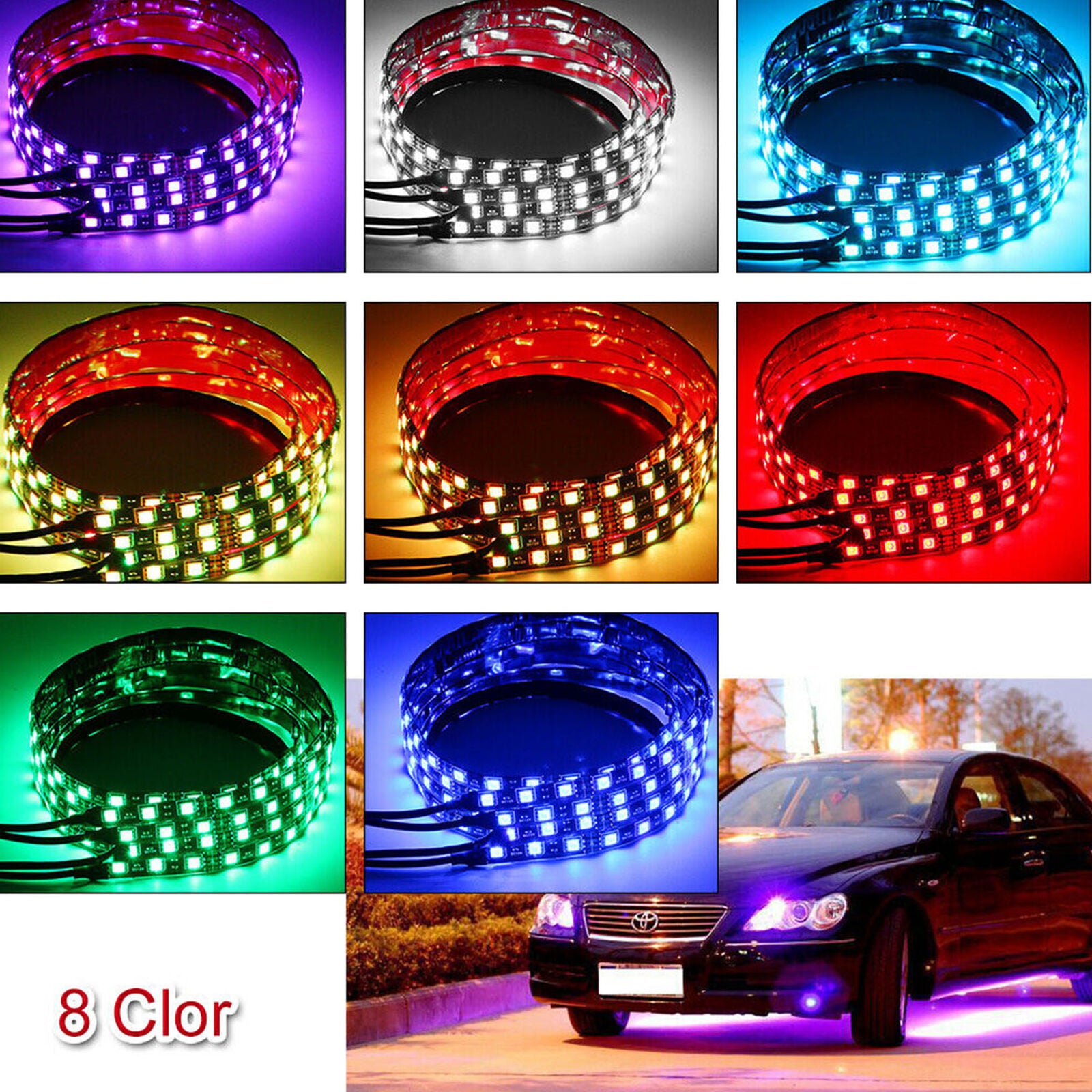 4 in 12 LED Strip Under Car Tube underglow Underbody System Neon Lights Kit