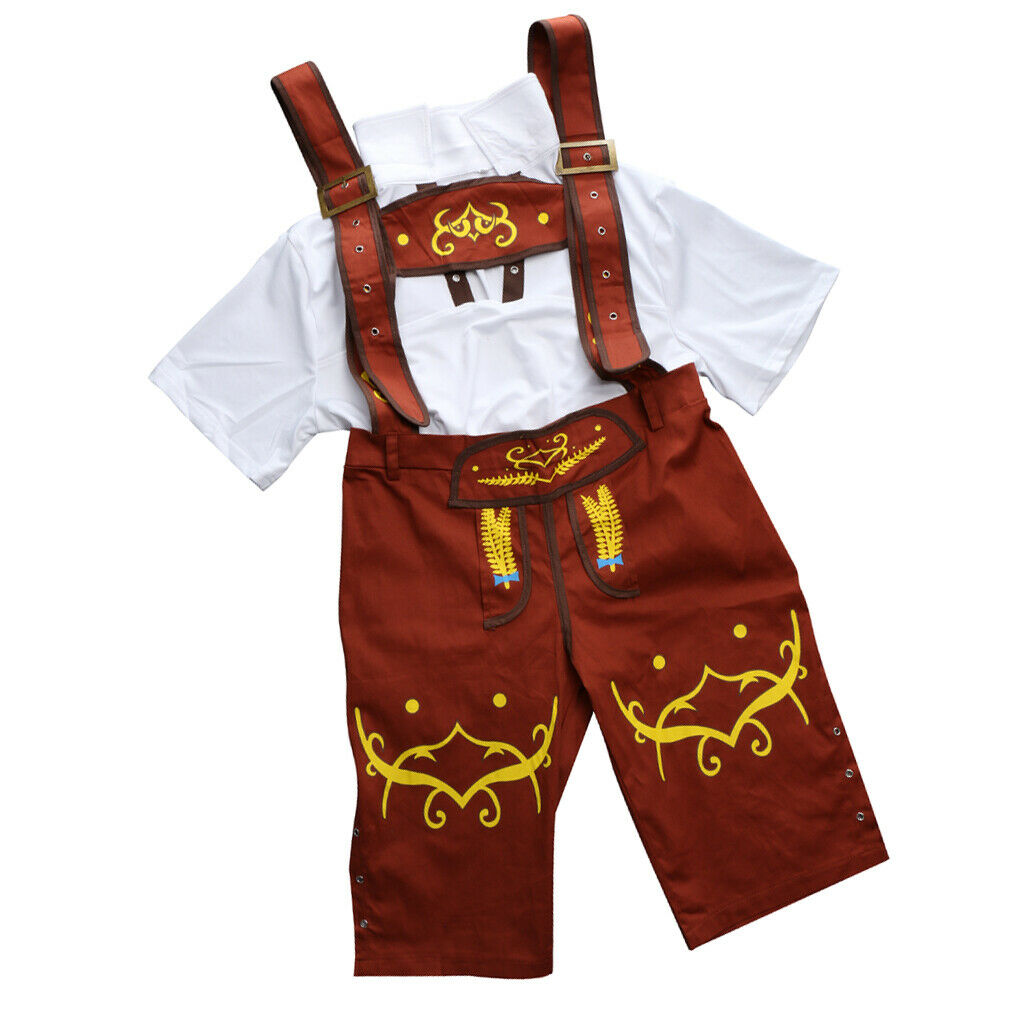 German Bavarian Oktoberfest Suspender Lederhosen Beer Guy Mens Constume L