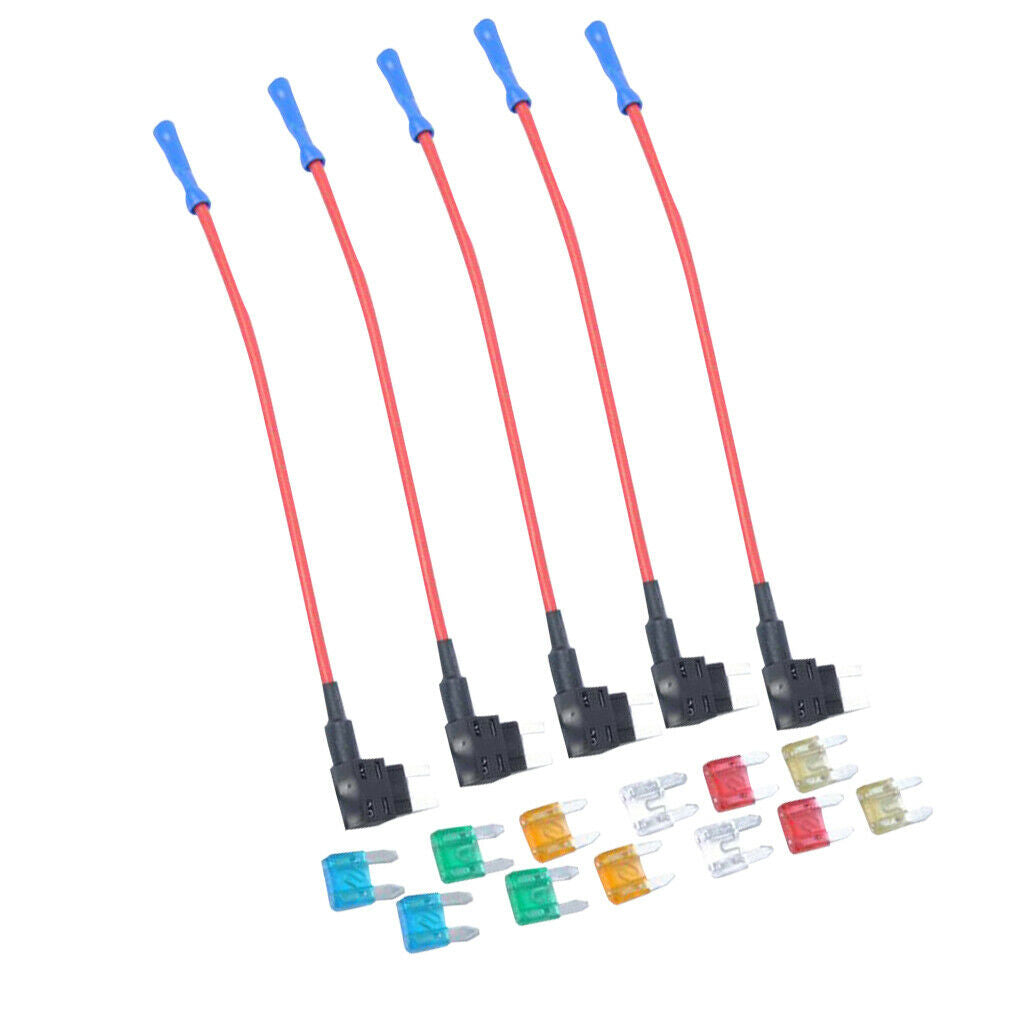 24Pcs 5A 10A 15A 20A 25A 30A Small Blade Fuse & 10Pcs Add-a-circuit Holders