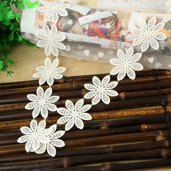 5 Yards Cotton Crochet Flowers Lace Trim Wedding dress Ribbon Sewing Crafts