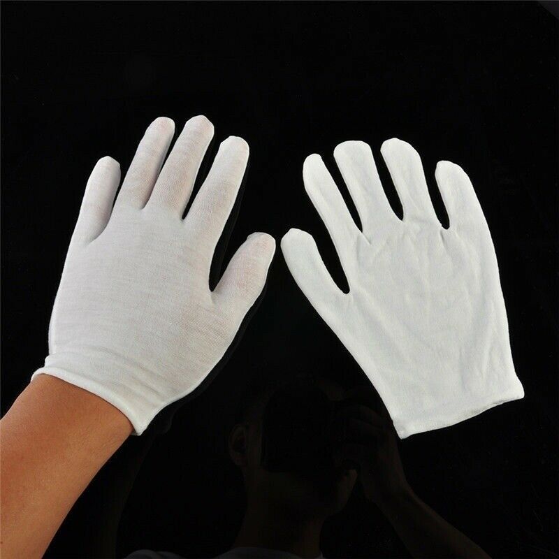 12 Pairs Soft Costume Jewelery Cotton White Gloves Handling Work Hands Protector
