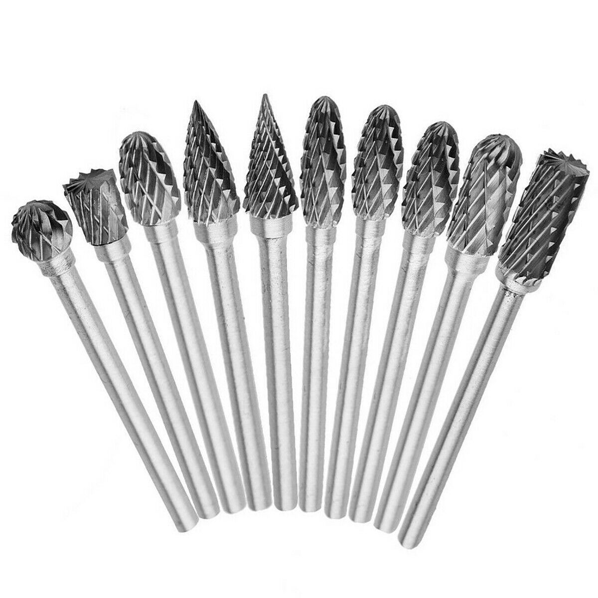 10Pcs Head Tungsten Carbide Steel Rotary Burr Die Grinder Bit Shank Carving Sets