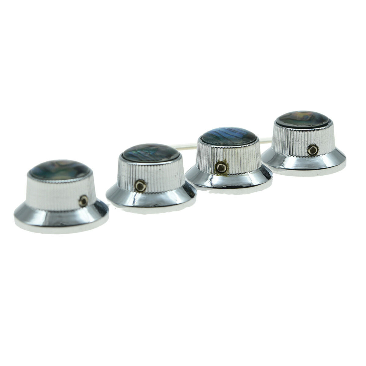 4x Set Screw Abalone Top Chrome Guitar Top Hat Metal Bell Knobs for LP Les Paul