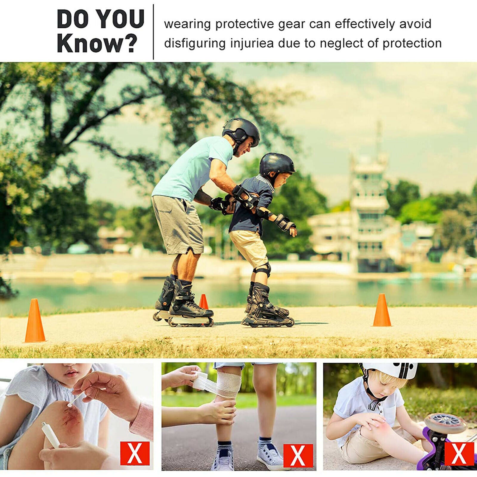 Skateboard Skating Knee Elbow Wrist Pad Protective L Over 13 Years Old