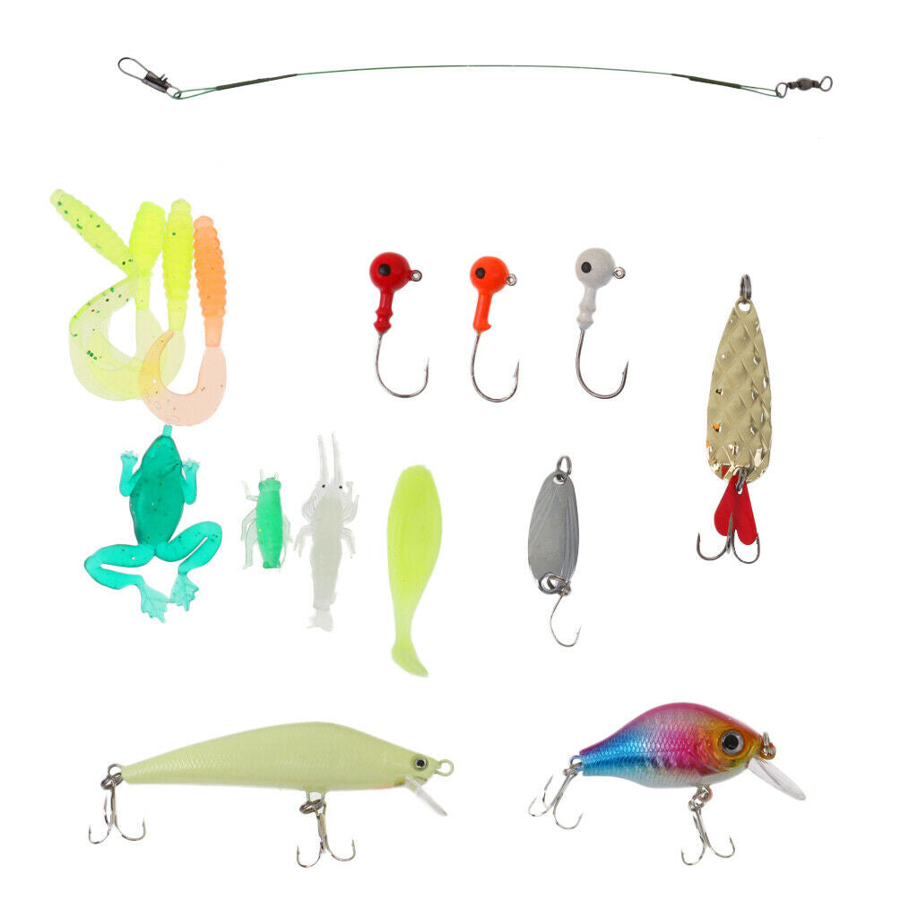 Fishing Lures Set  Jig Head Hooks Frog Shrimp Leader Maggot Soft Hard Baits