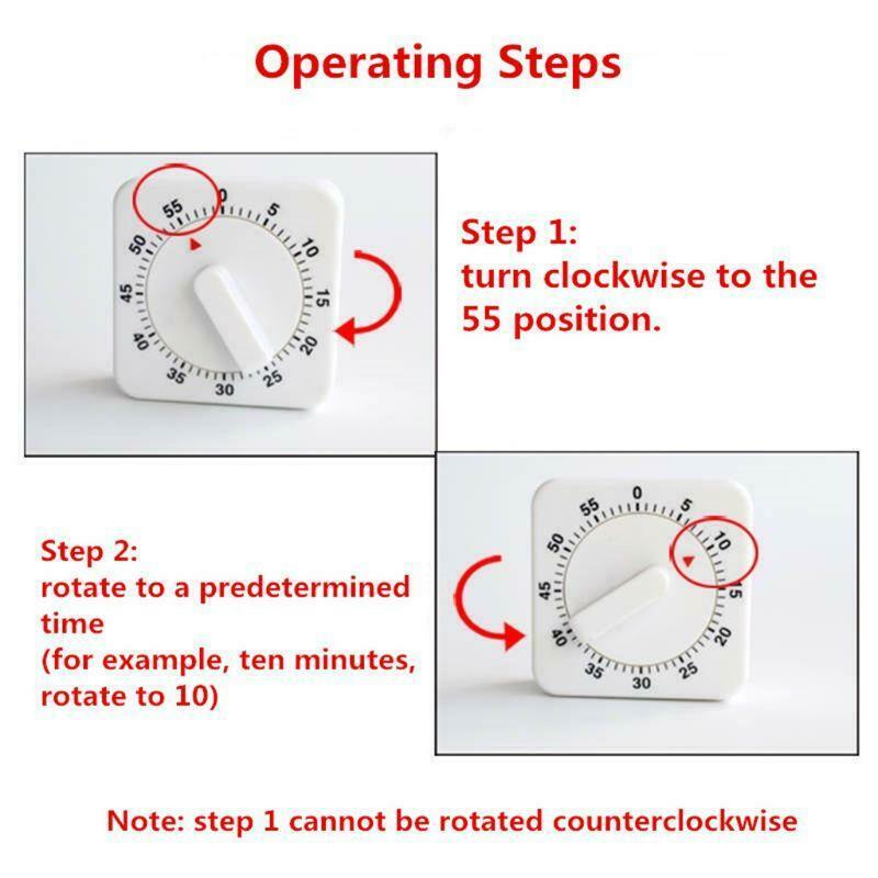Square 60 Minute Mechanical Kitchen Cooking Timer Alarm Food Preparation Baking