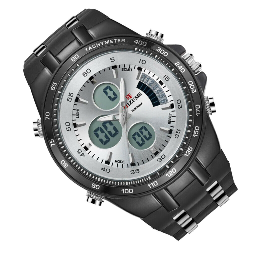 Double Movement Sports Watch Waterproof Large Dial Quartz Wristwatch White