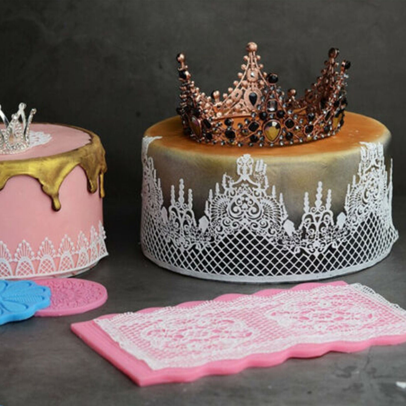 Crown Silicone Fondant Lace Mould Embosser Mat Cake Mold Sugarcraft Decorating