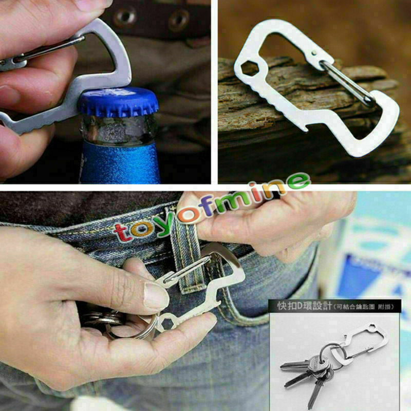 Multi Tool Carabiner Survival Camping Hiking Rescue Gear Mini Keychain EDC