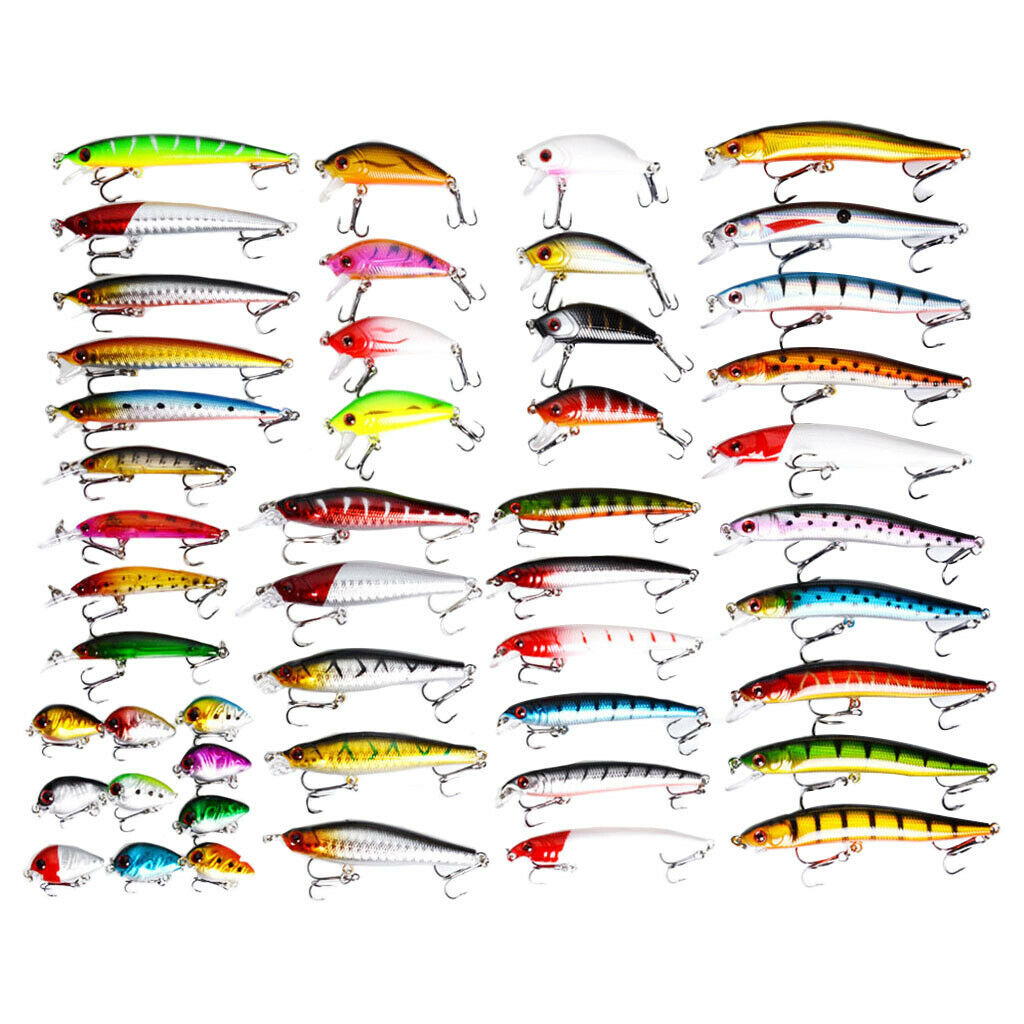 48pcs Mixed Fishing Lures Minnow Hard Bait Life-like Bass Tackle Swimbait