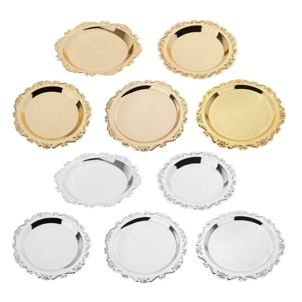 2pcs Golden Plates Fruits Holder Platter Curtley for Party Home Gathering