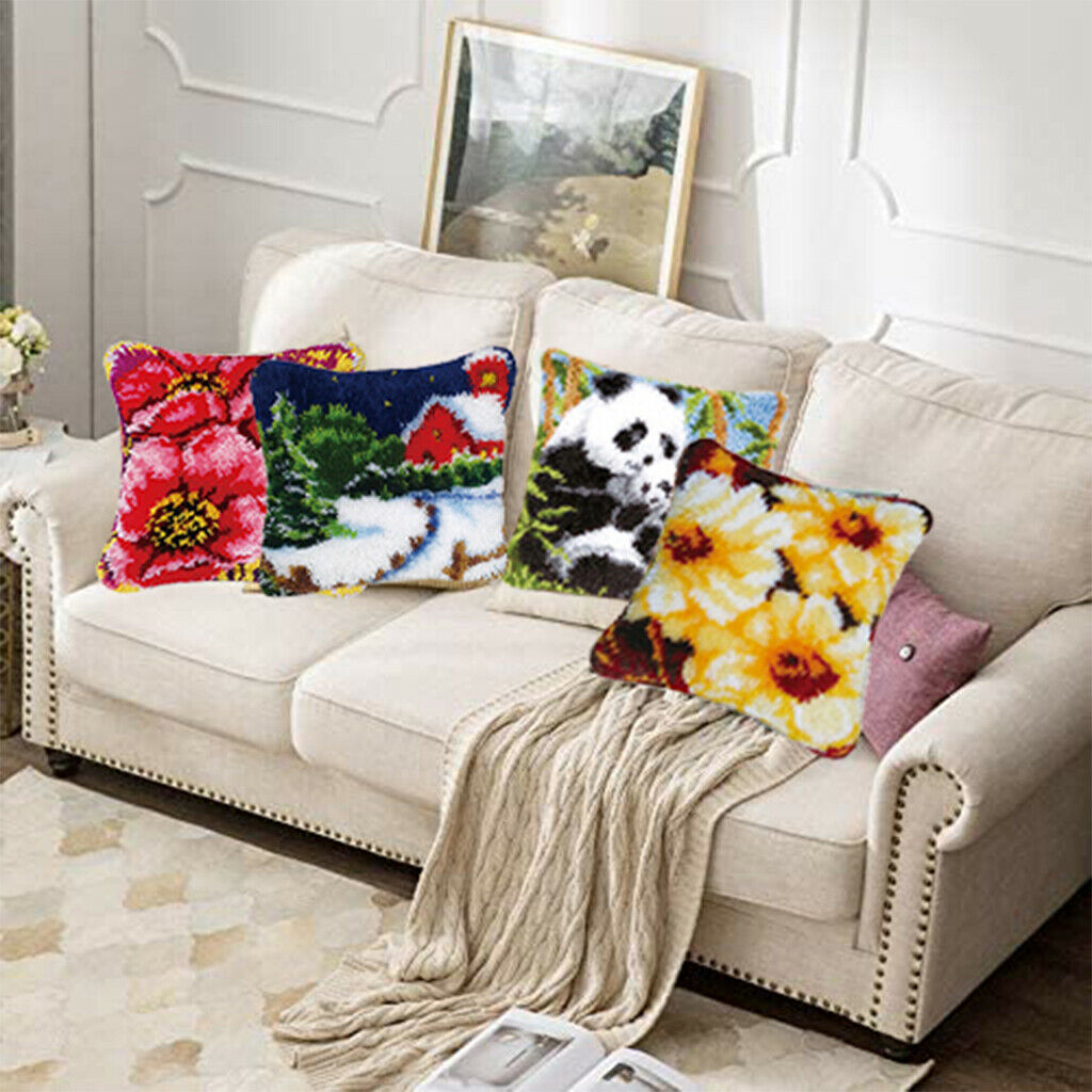 Latch Hook Rug Kit DIY Embroidery Needlework Cushion Pillow Mat Snow House
