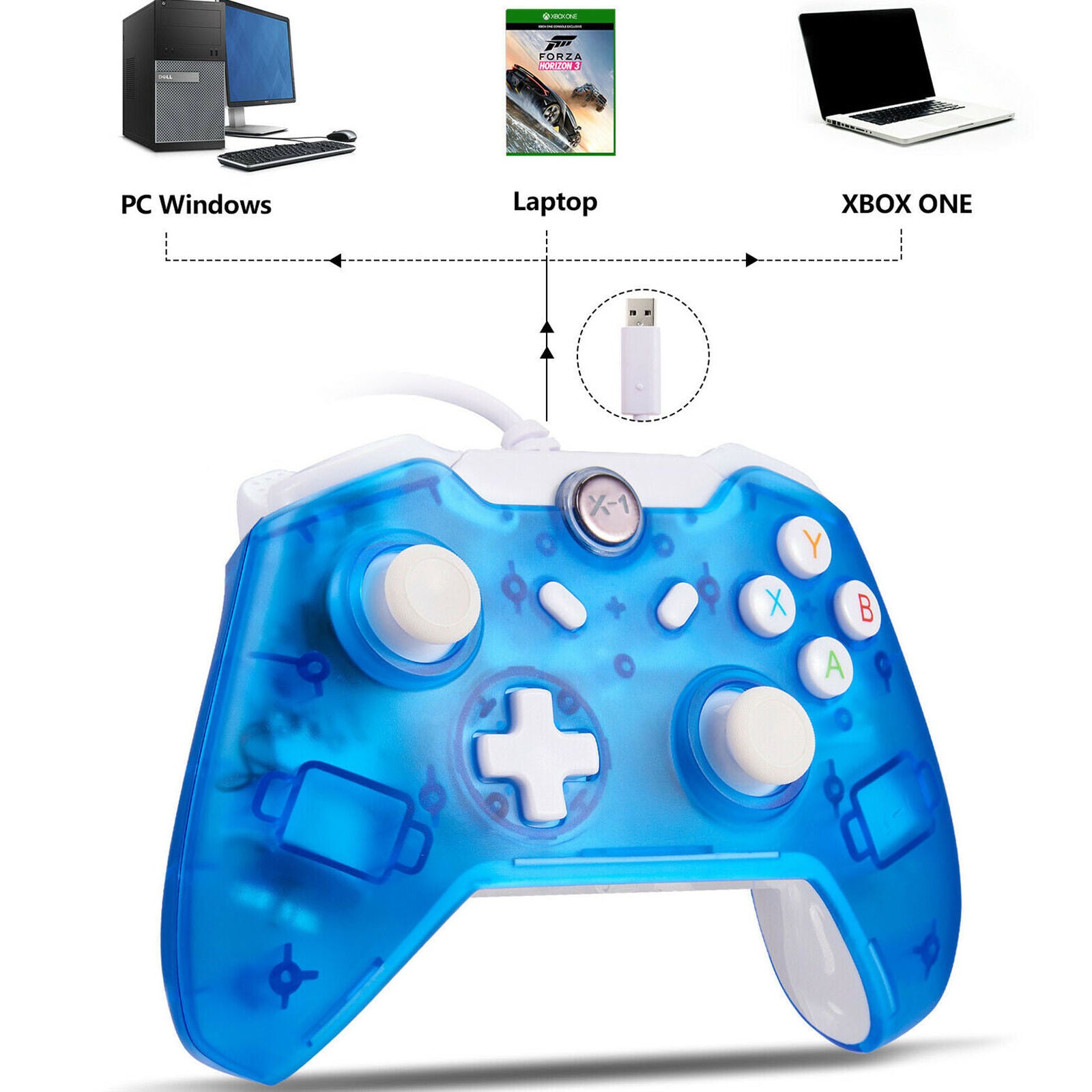 Long USB Wired Controller Gamepad For Microsoft Xbox One / One S / One X / PC