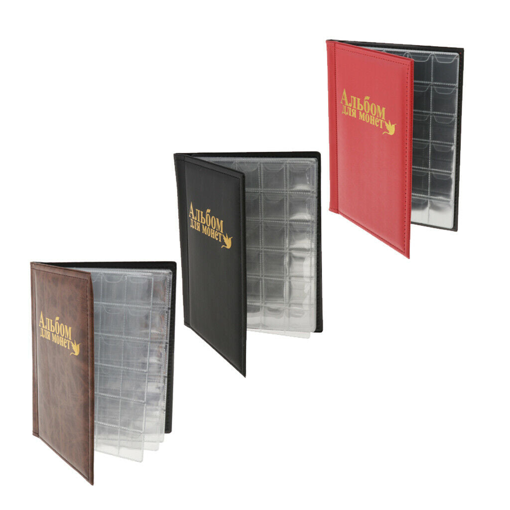 250Holders Penny Pocket Coins Album Book Collection Holder leather Brown