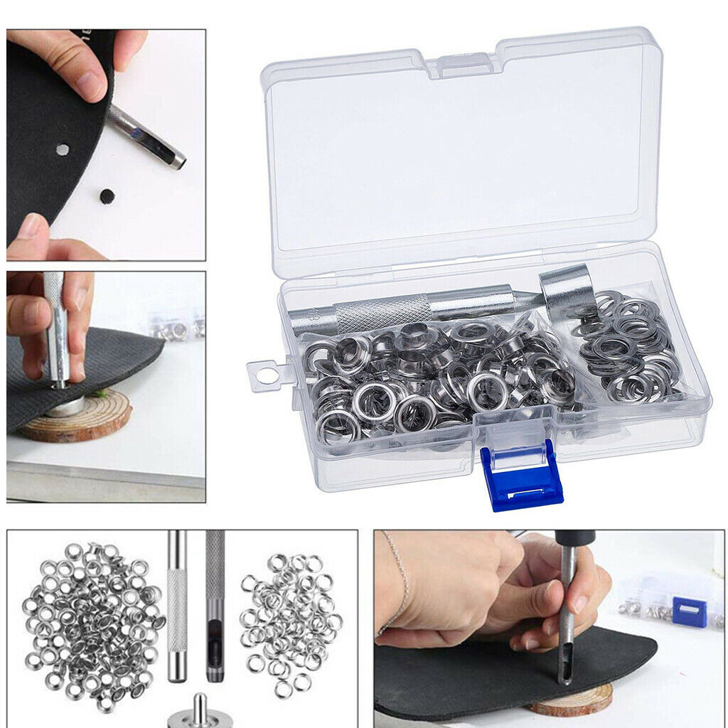 100 Sets Grommet Setting Tool & Storage Box Eyelet Kit for Canvas Leather