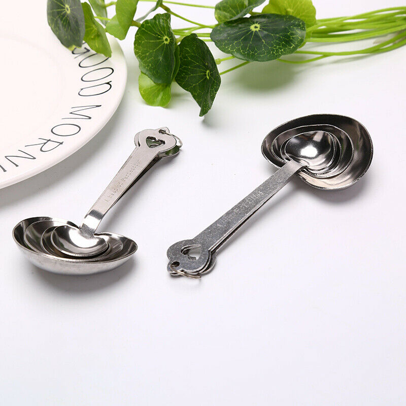 One Set of Four Sweet Heart Shaped Measuring Spoons Wedding Luxury Dinner.l8