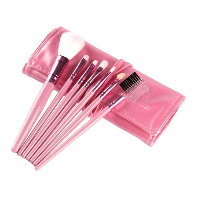 7Pcs Professional Eye MakeupBrush Set W/Pouch For Eye Shader Eyeliner Pink