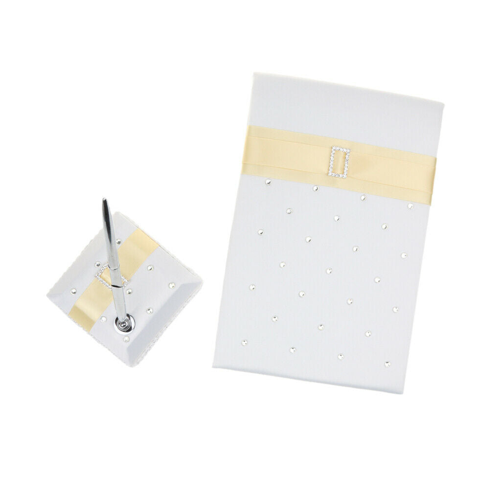 Elegant Yellow Satin Wedding Guest Book And Pen Set Satin Wedding Set White