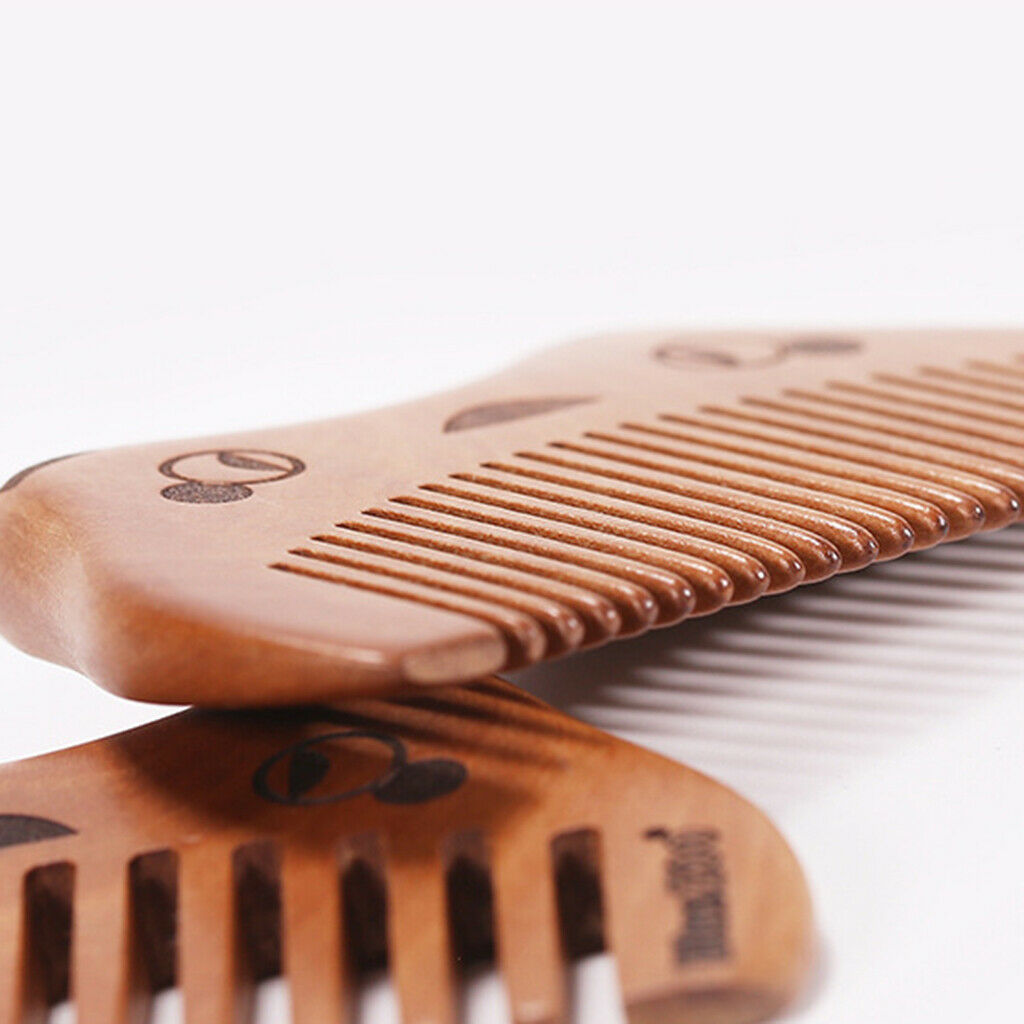 2Pcs Cute Cat Head Anti Static Wooden Massage Comb for Beard Hair Fine Tooth