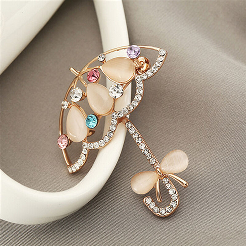 Opal And Rhinestone Umbrella Brooch Pin Cute Korea Style Brooches For Women f Qx