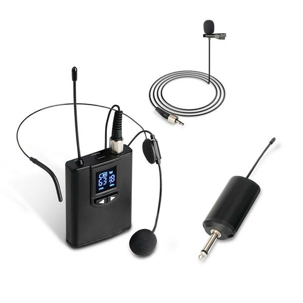 USB Wireless Microphone System Headset and Clip Lavalier Lapel Mic for PC /Stage