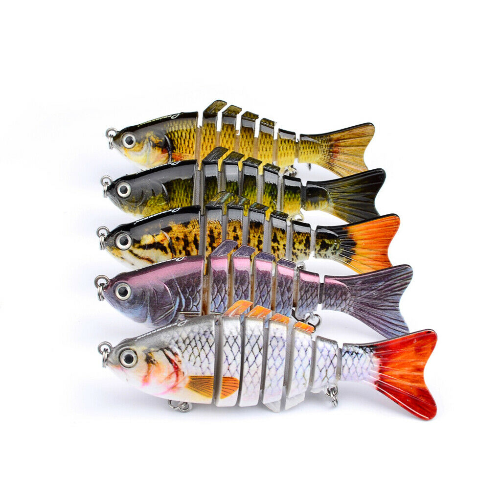 2x Lifelike Swimbait Multi Jointed Fishing Lure Hard Minnow Bait Treble Hook