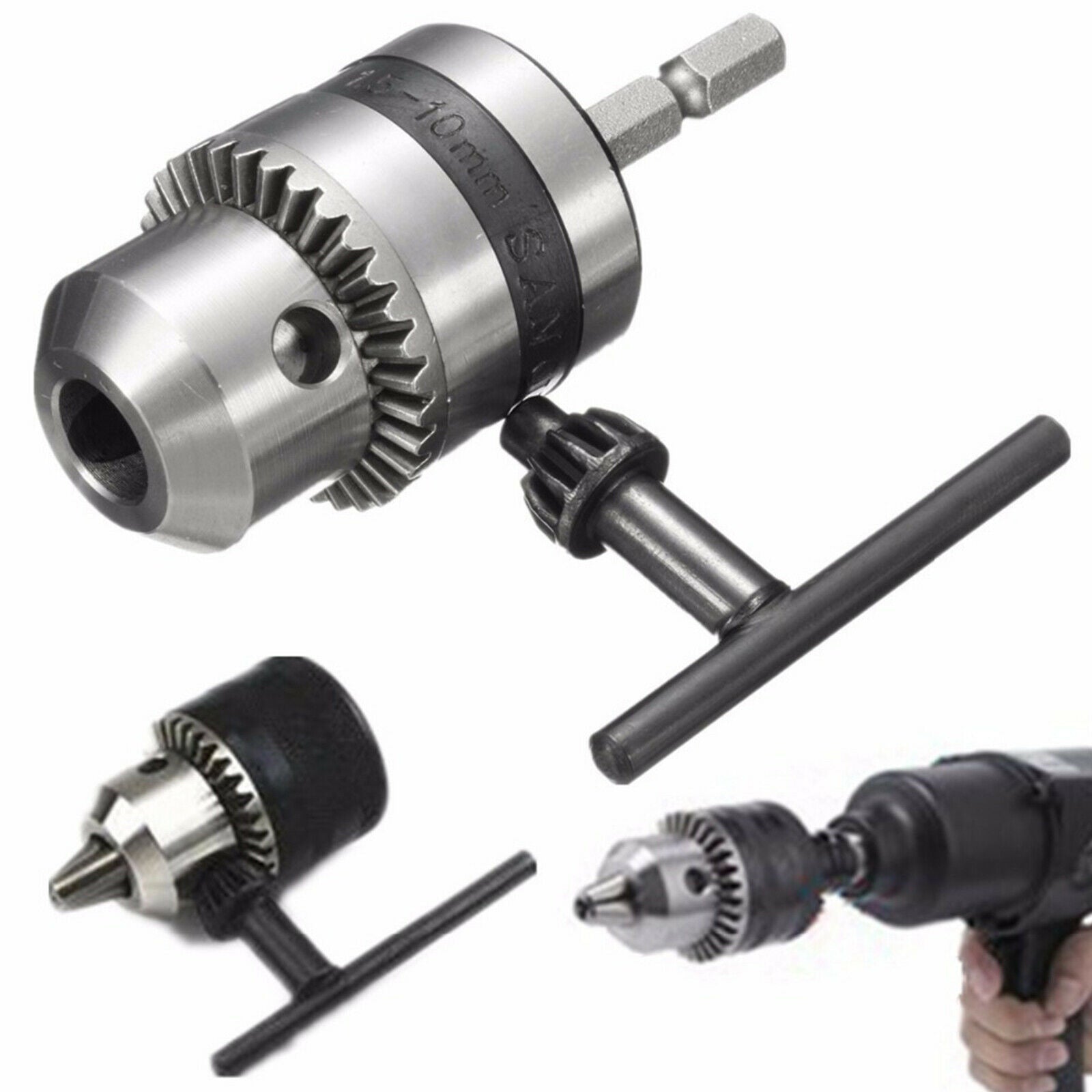 Electric Drill Chuck 1.5-10MM Thread 3/8-24UNF 1/4 Square Head Adapter Tool