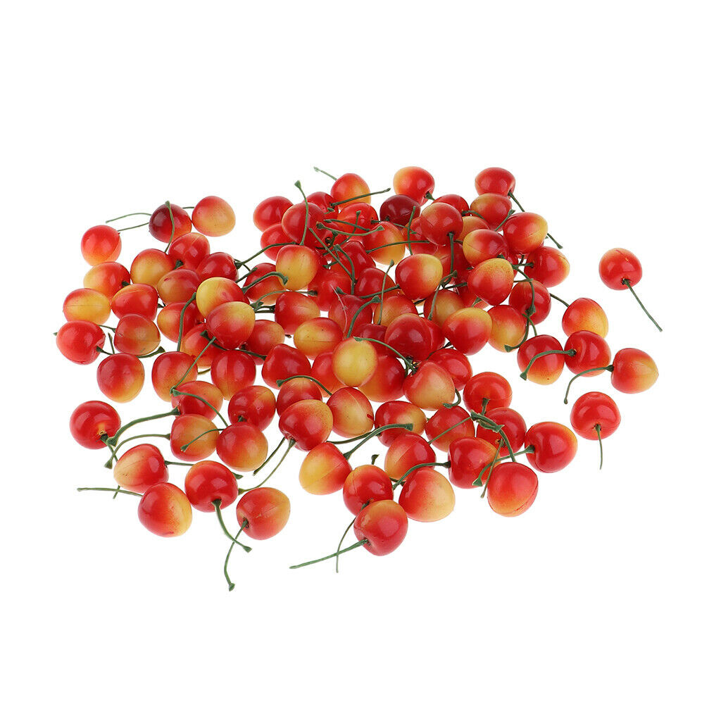 100 Pieces Artificial Vegetables Fruits Acorn Cherry Strawberry Yellow Red