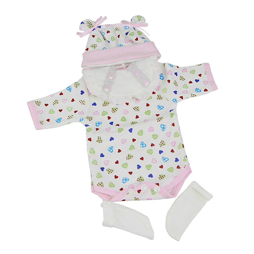 Hearts Printed Romper Hat Socks Set For 16''-17'' Reborn Baby Girl