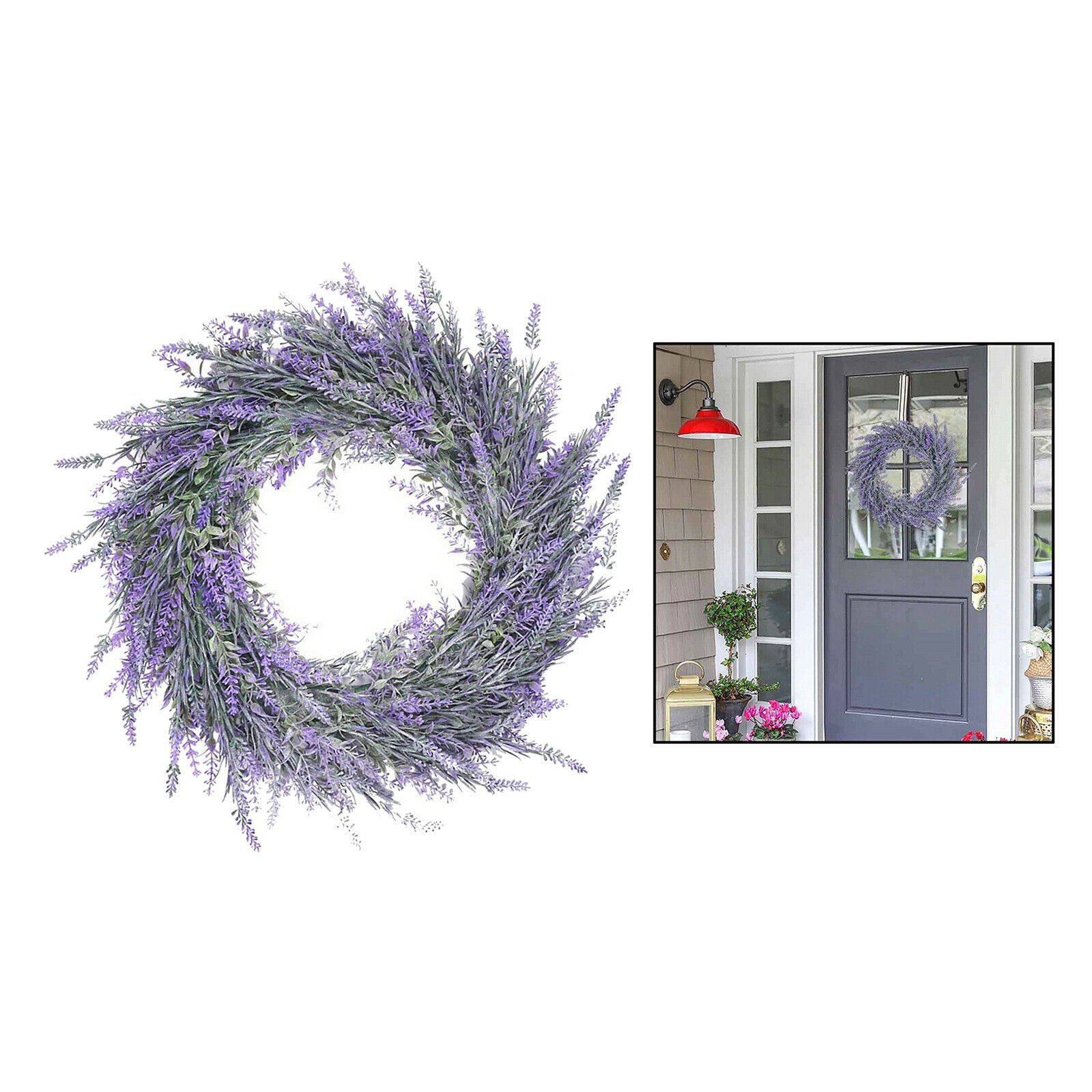 18in Round Lavender Wreath Flower Garland for Front Door Wall Wedding Decor