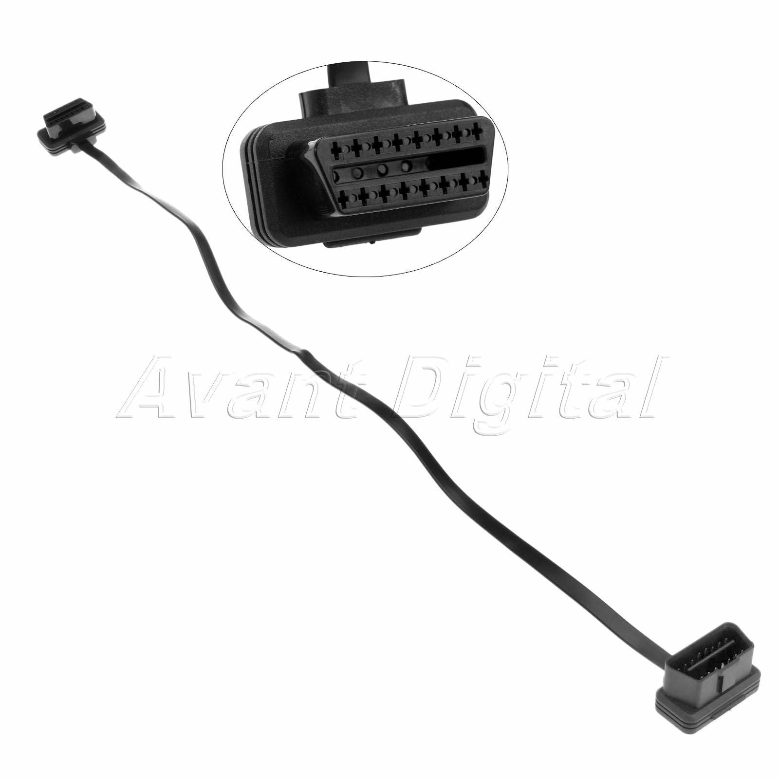 16 Pin Flat Noodle Male to Female Elbow 2FT OBD 2 Extension Diagnostic Cable