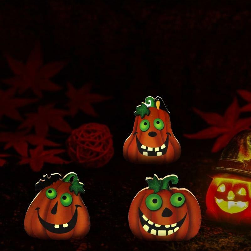 3Pcs Halloween Wooden Table Decor Cartoon Spooky Pumpkin Sign Desktop Ornament