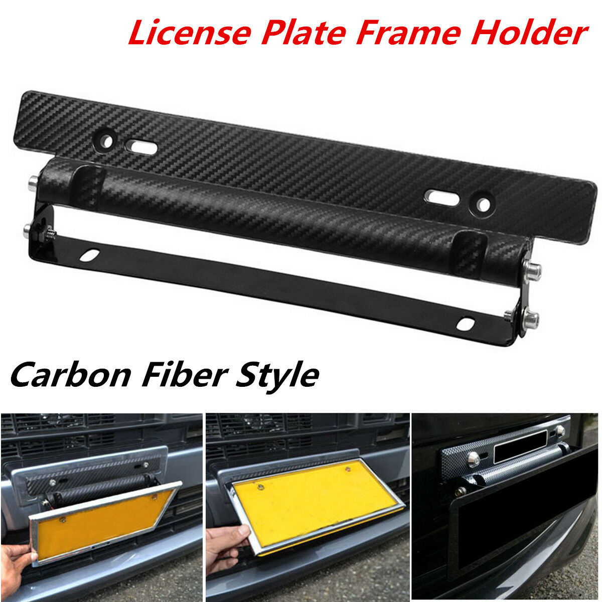 Universal Racing Carbon Fiber Look Car Number License Plate Frame Holder Bracket