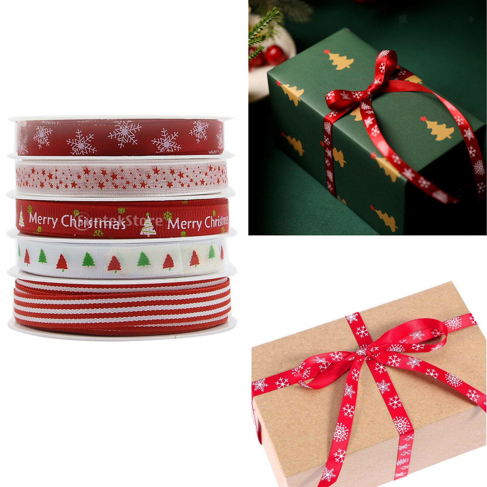 5 Styles 25m 3/8 "Grosgrain Satin Fabric Ribbon for Christmas, Holidays, Winter