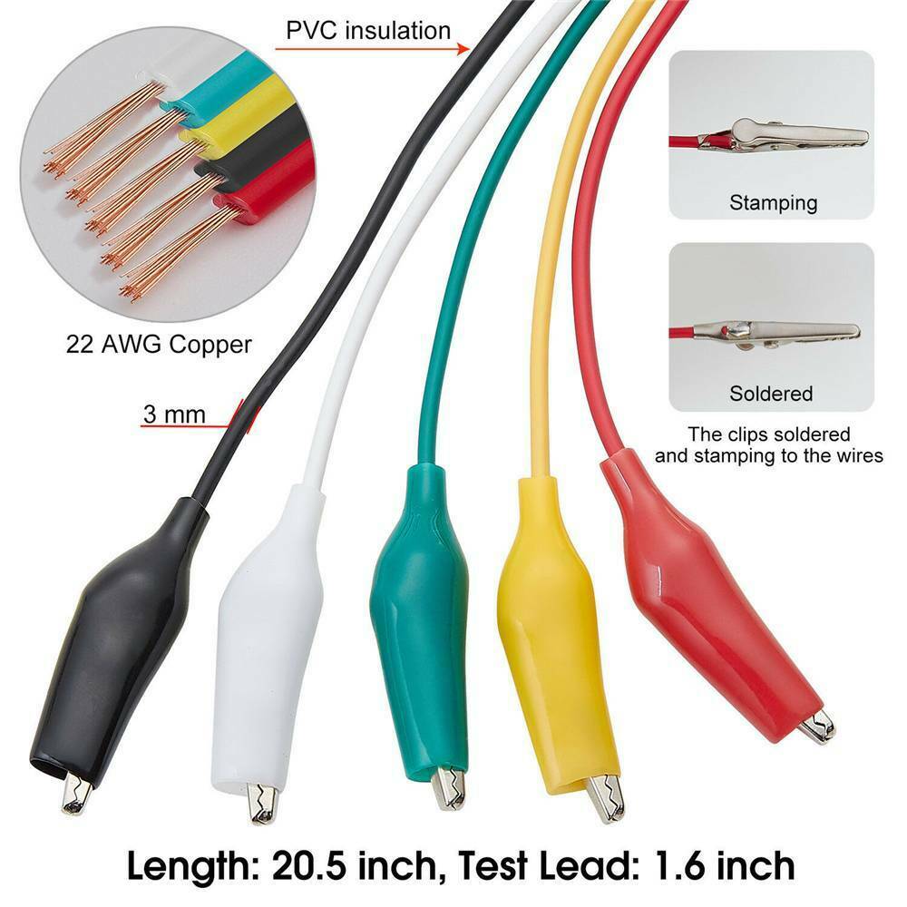 10PCS Alligator Clip Test Lead Set WG-026 Dual Ended Jumper Wire Cable Tools USA