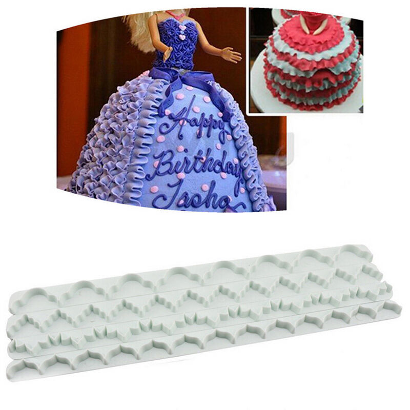 4pcs Wihte Cake Fondant Edge Frill Ribbon Embosser Cutter  Decor Fondant .l8